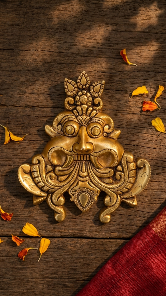 Kirtimukha Wall Hanging, Brass Yali Face