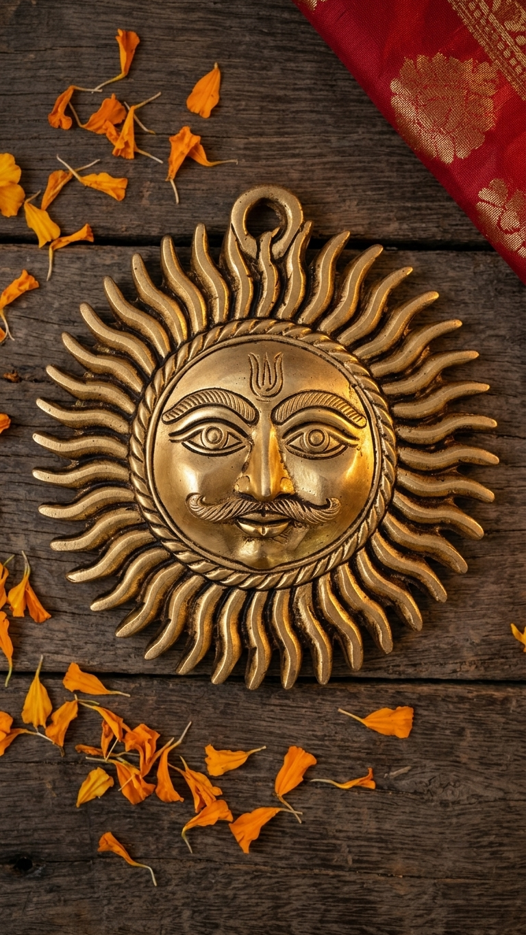 Brass Surya, Lord Surya, Wall Décor for Entrance