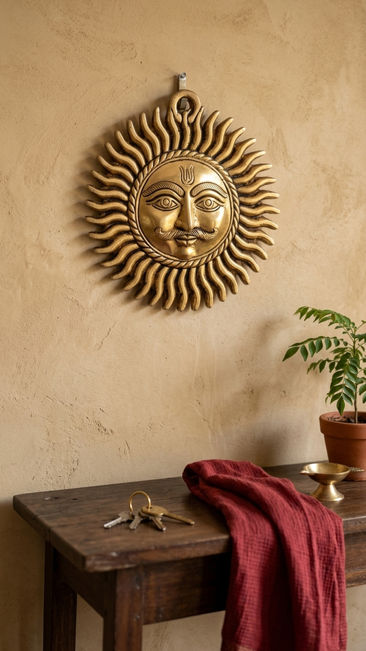 Brass Surya, Lord Surya, Wall Décor for Entrance