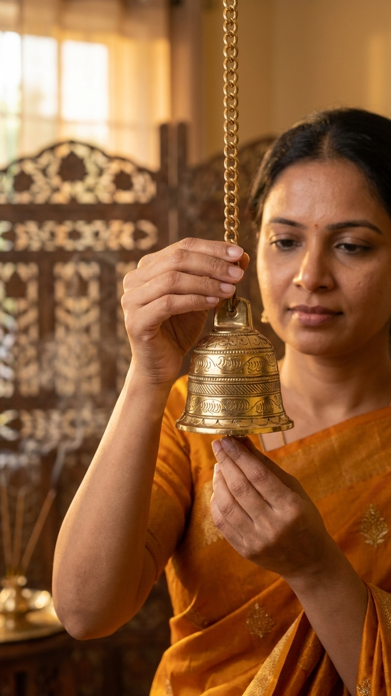 Solid Brass Bell with Chain, Indian Decor