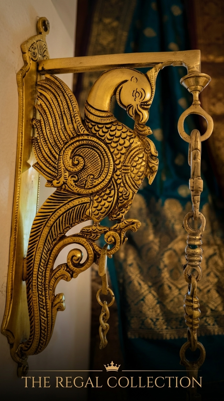 Solid Brass Peacock Wall Bracket for Hanging Lamps & Bells