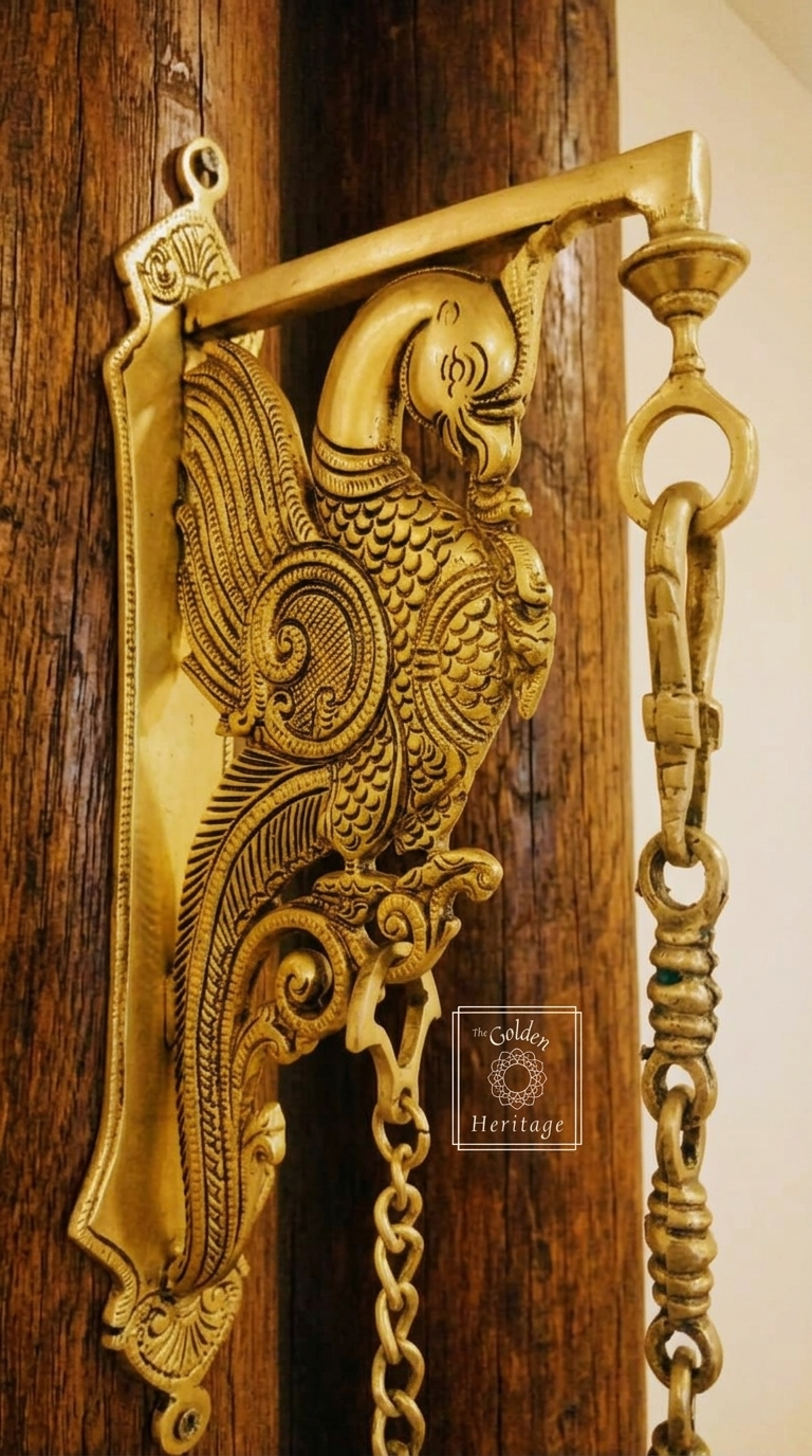 Solid Brass Peacock Wall Bracket for Hanging Lamps & Bells