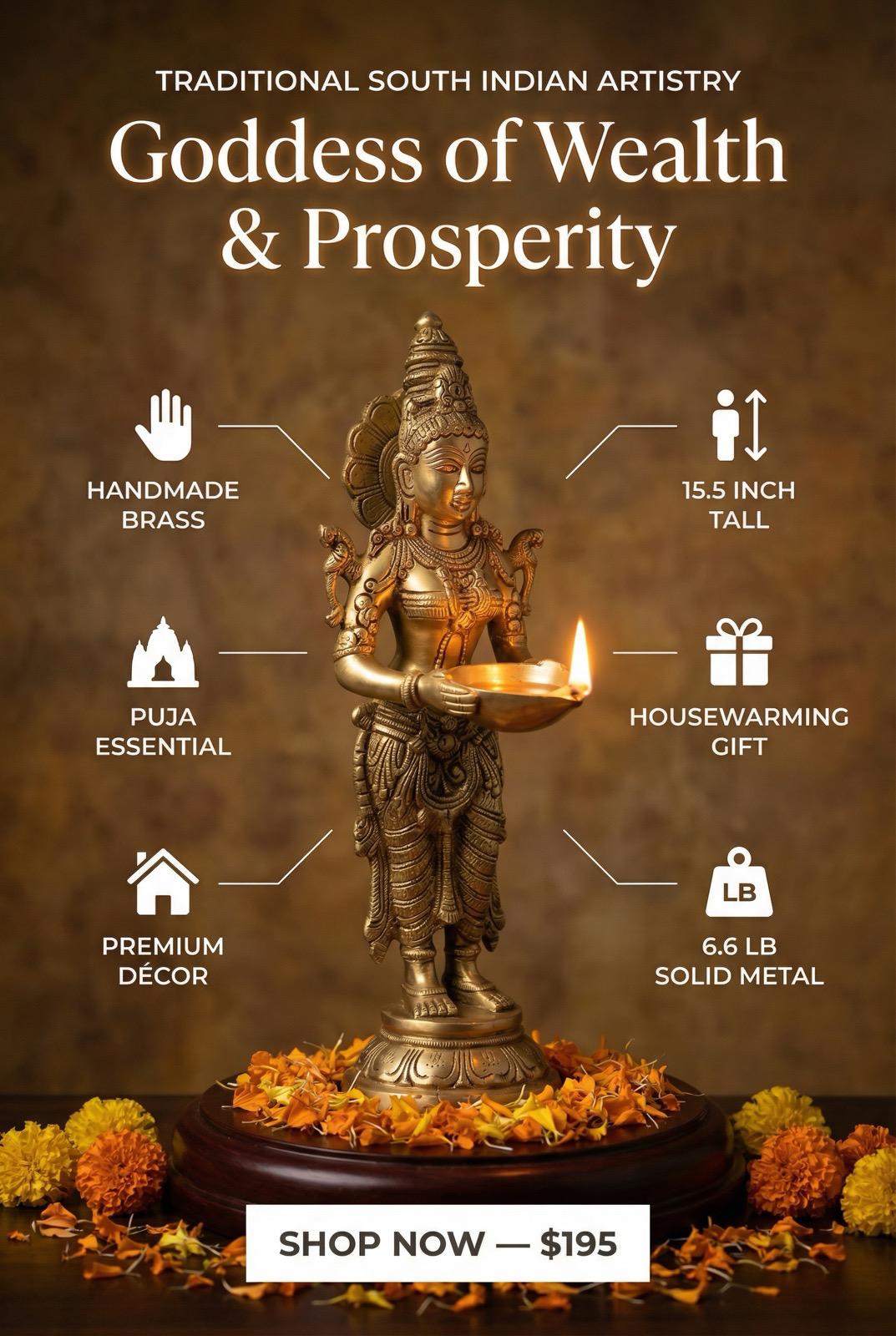 Lakshmi Statue Holding Lamp, DeepLaxmi -15"